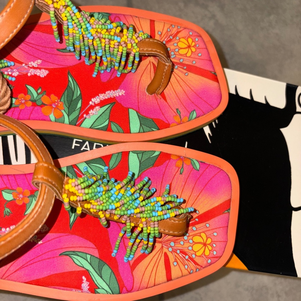 FARM RIO Floral Pietra Banana Beaded Tropical Thong Sandal Size 8 - Picture 6 of 10